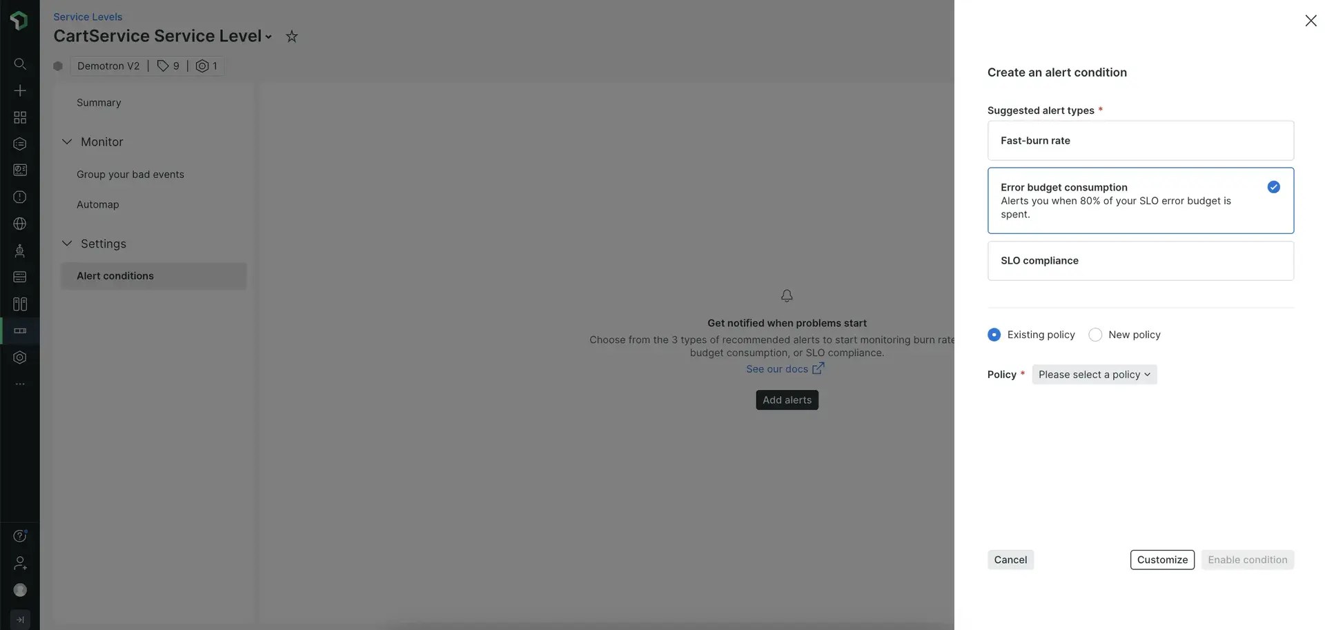 Alerting on service levels | New Relic Documentation