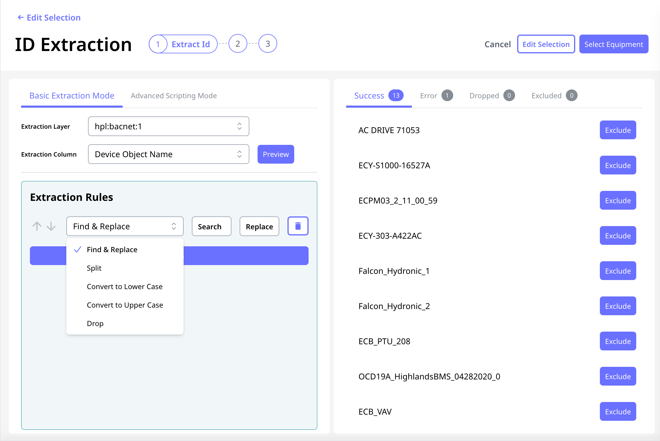 Equipment Extraction Normal Framework