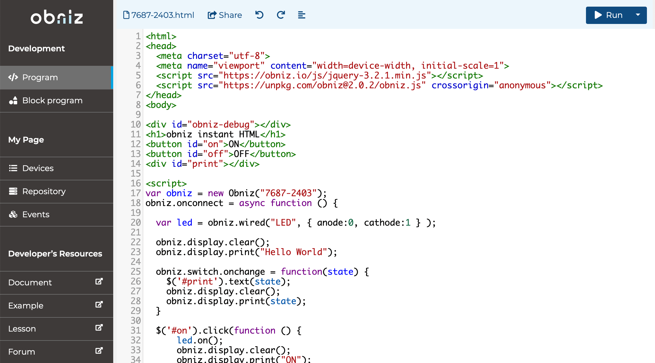 HTML Editor obniz Docs