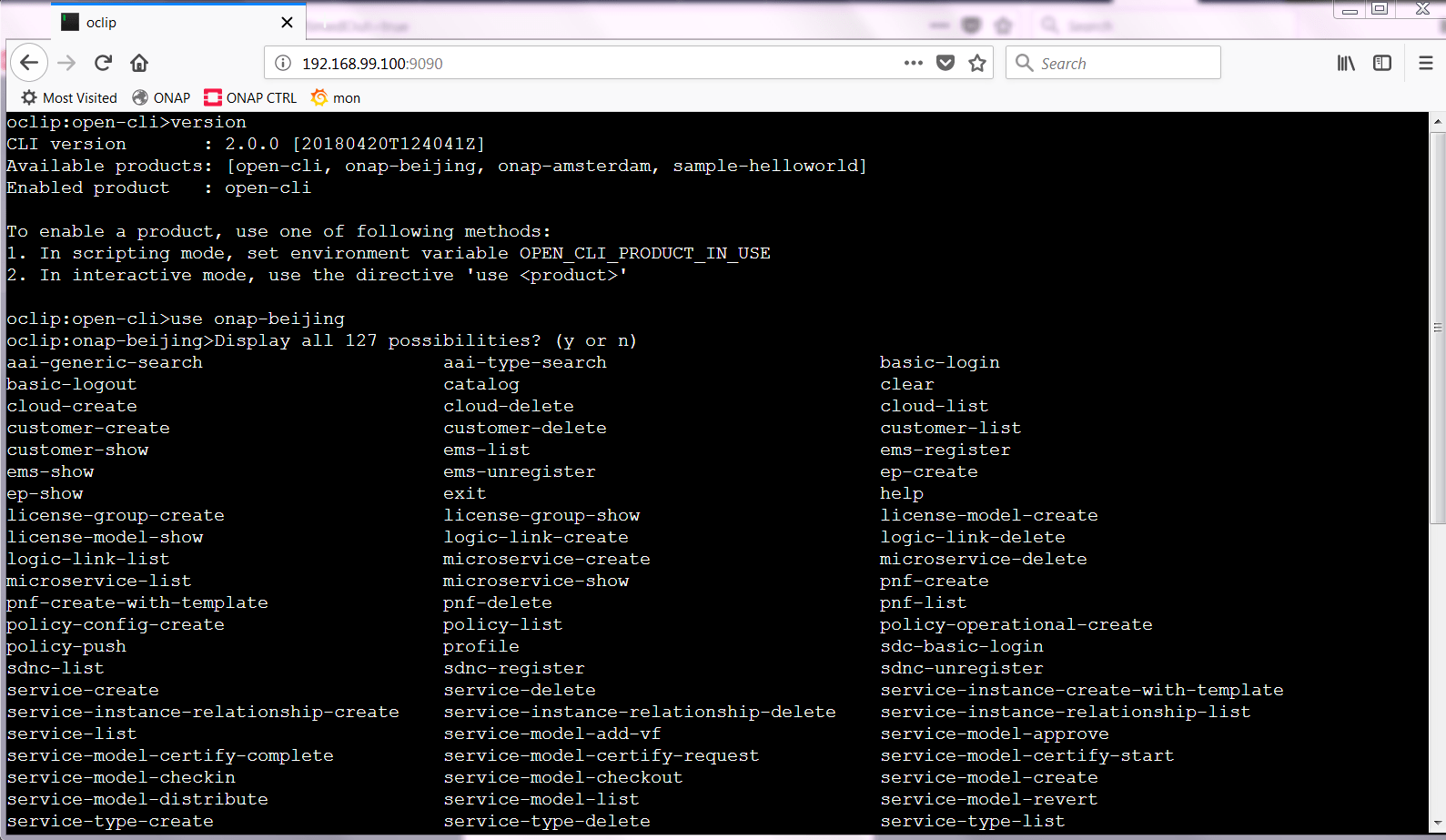 CLI Console — onap master documentation