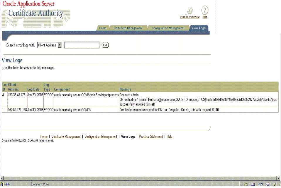 Configuring Oracle Application Server Certificate Authority