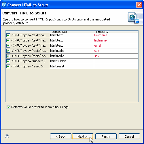 Converting HTML Files to Struts