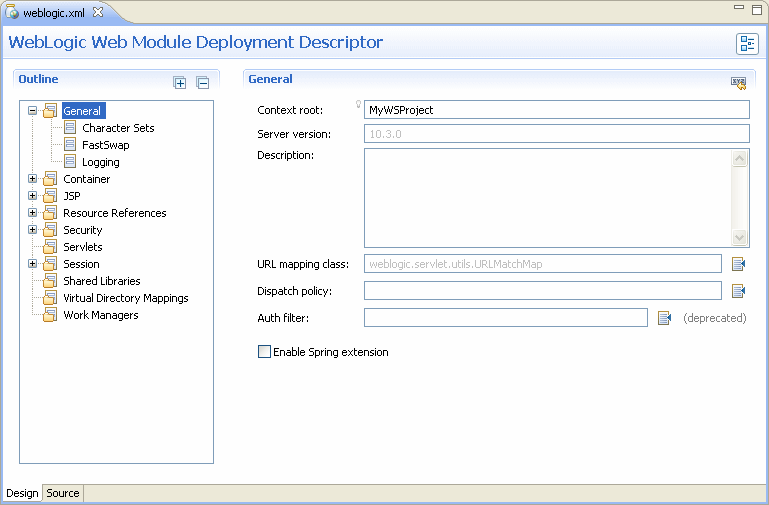 Oracle Logic Server Support Editing Deployment Descriptors
