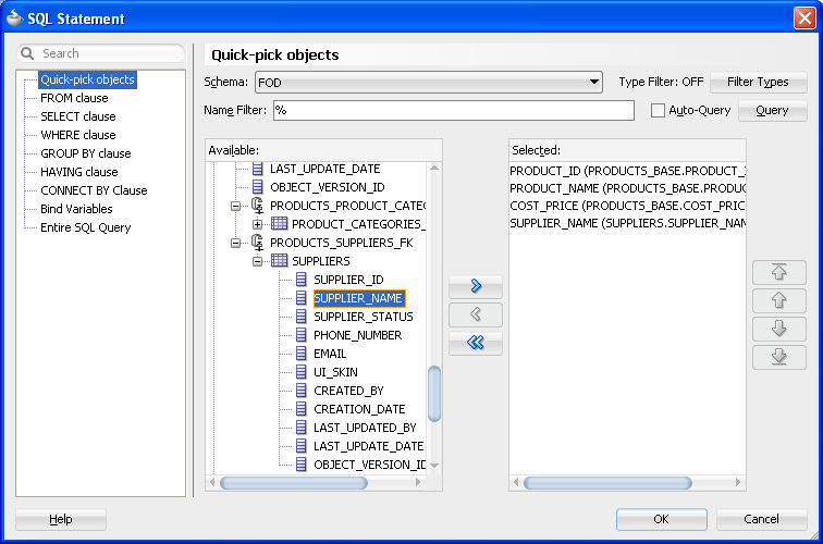 Defining SQL Queries Using View Objects