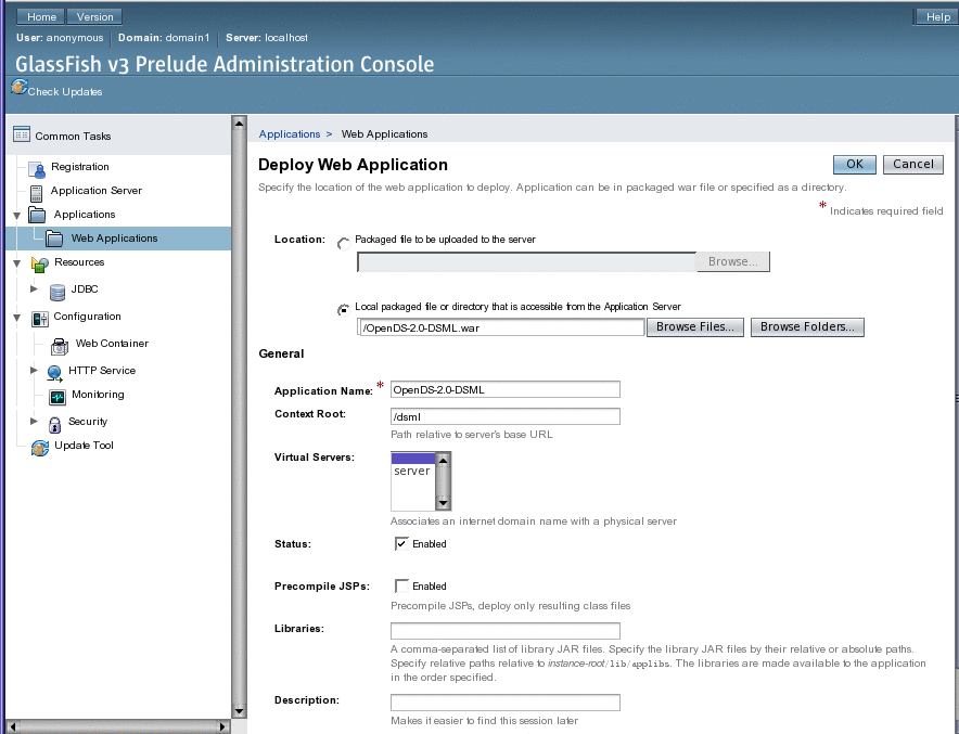 Deploying the DSML Gateway in Glassfish Sun OpenDS Standard Edition 2