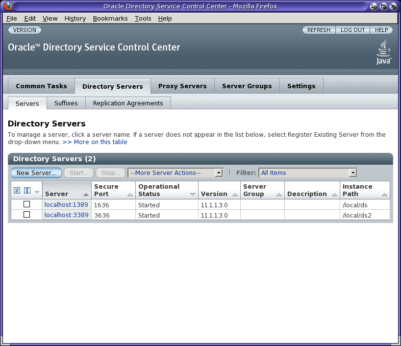 Directory Service Control Center Interface (Oracle Fusion Middleware
