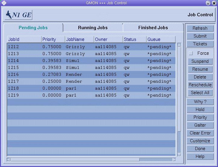 Monitoring and Controlling Jobs (Sun N1 Grid Engine 6.1 User's Guide)