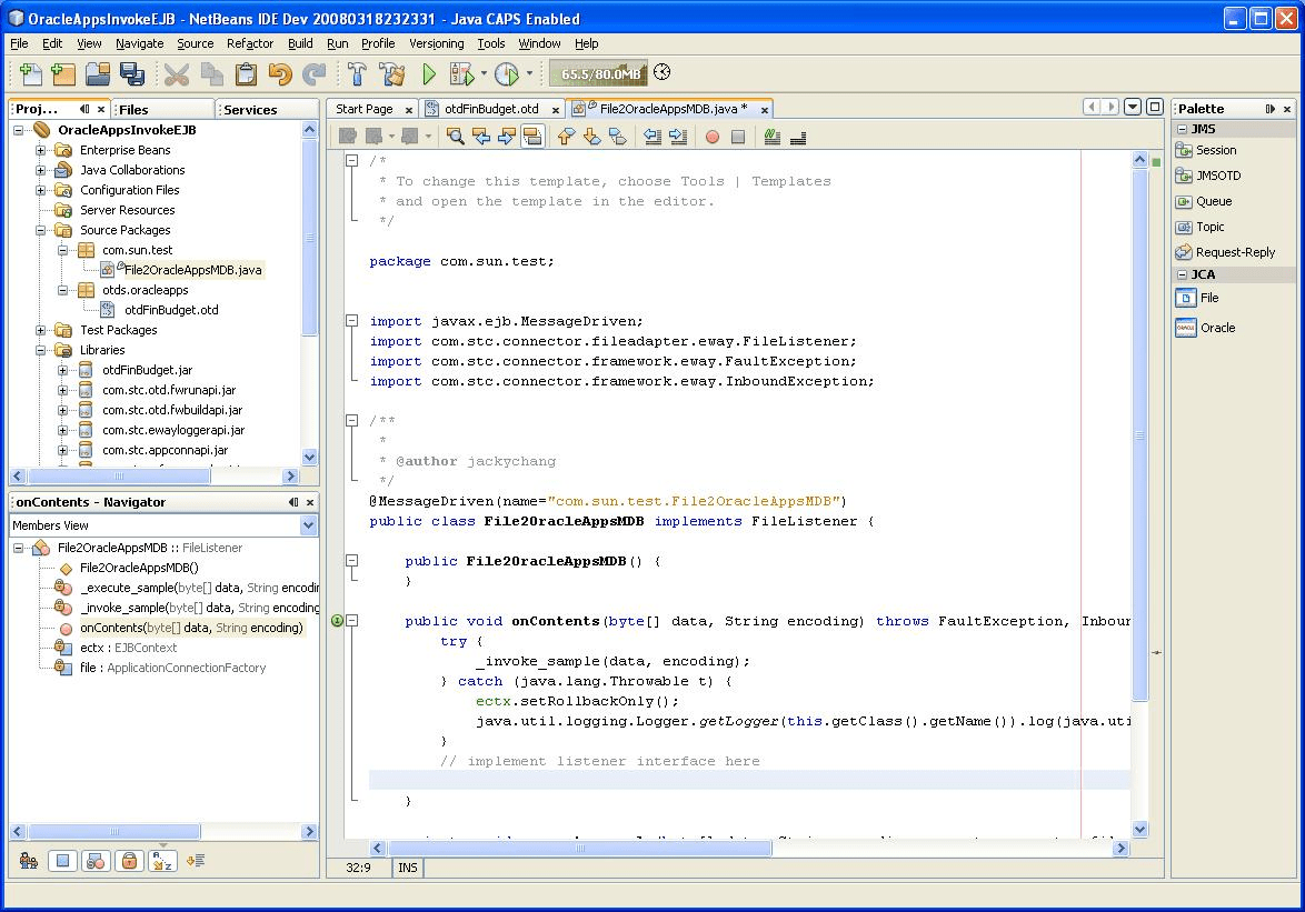 Using the Oracle Applications Wizard and JCA Adapter Tooling with an EJB Project Designing