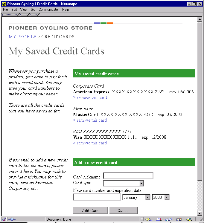 Credit Card Page
