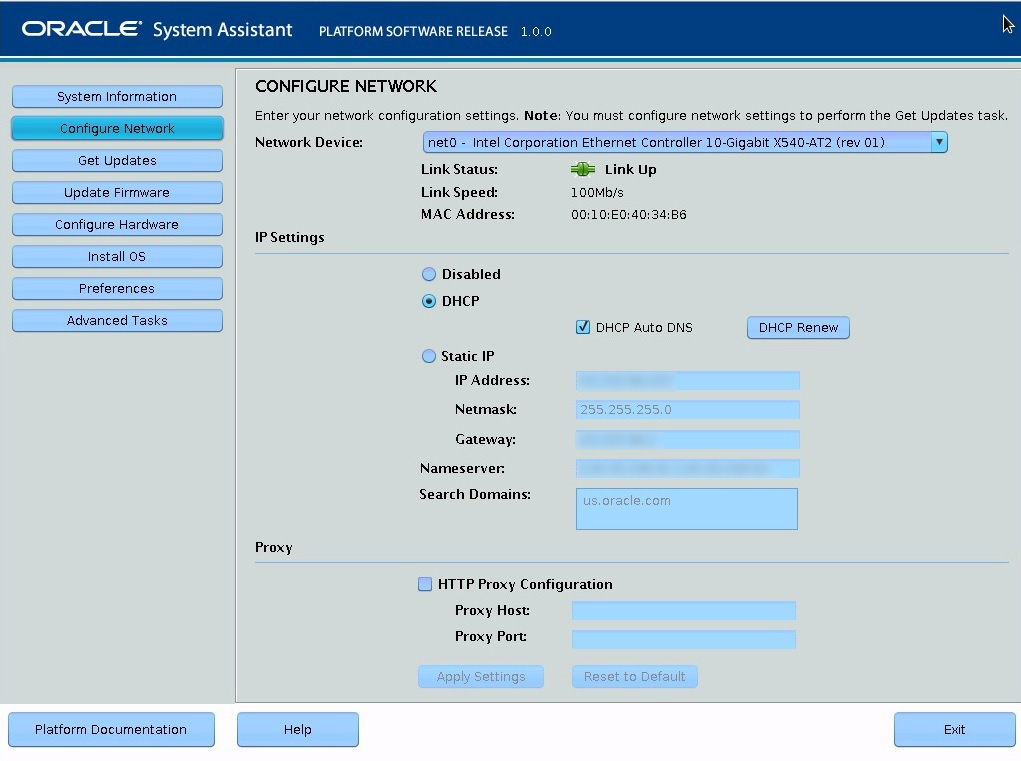 Configure Network Interface Settings (Oracle System Assistant) Oracle® X5 Series Servers