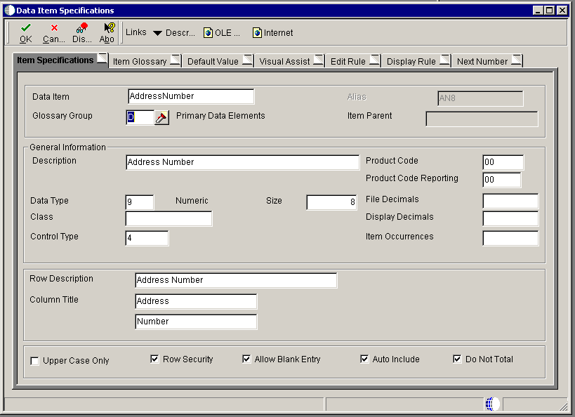 Defining a Data Dictionary Item
