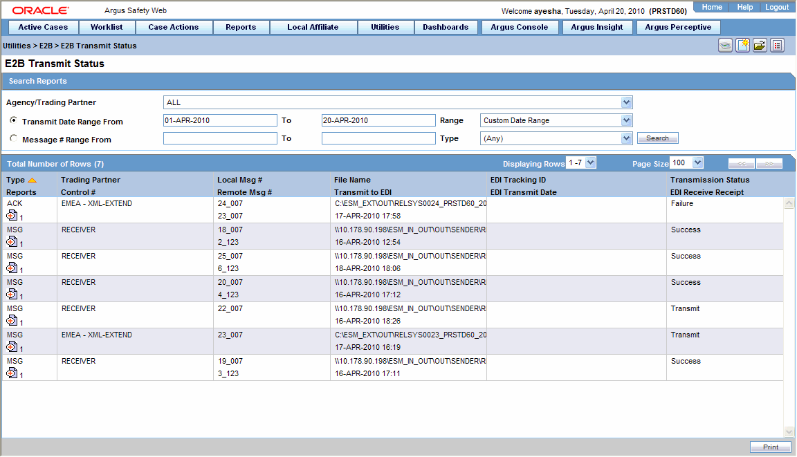 Transmitting and Monitoring E2B Reports