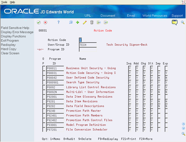 Set Up Action Code, Fast Path, Generic Text, and Search Type Security