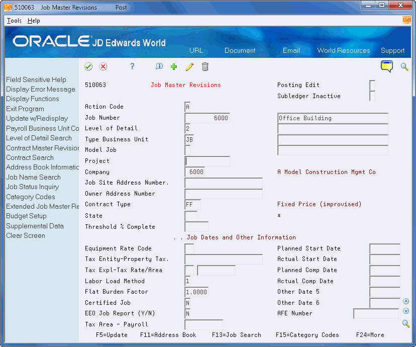 Create a Job Master Record