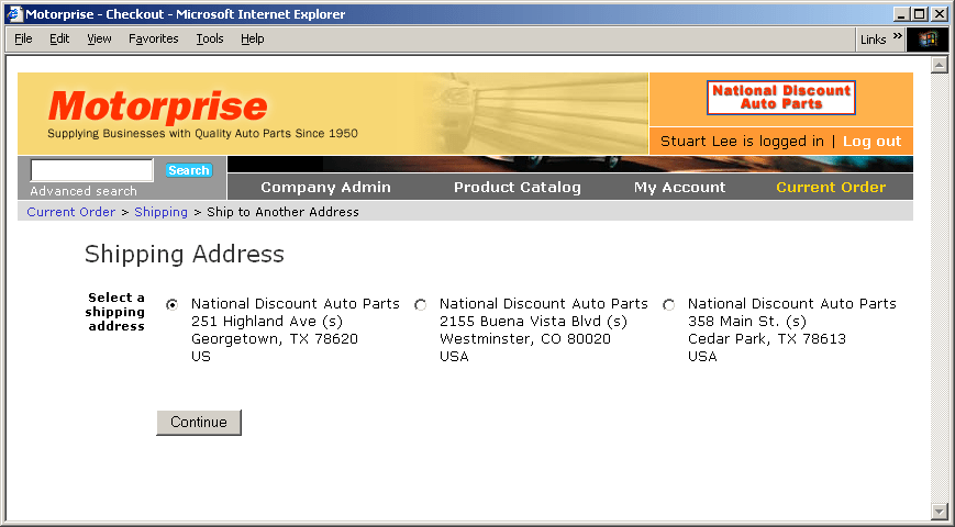 Oracle Commerce Platform Shipping to an Alternate Address