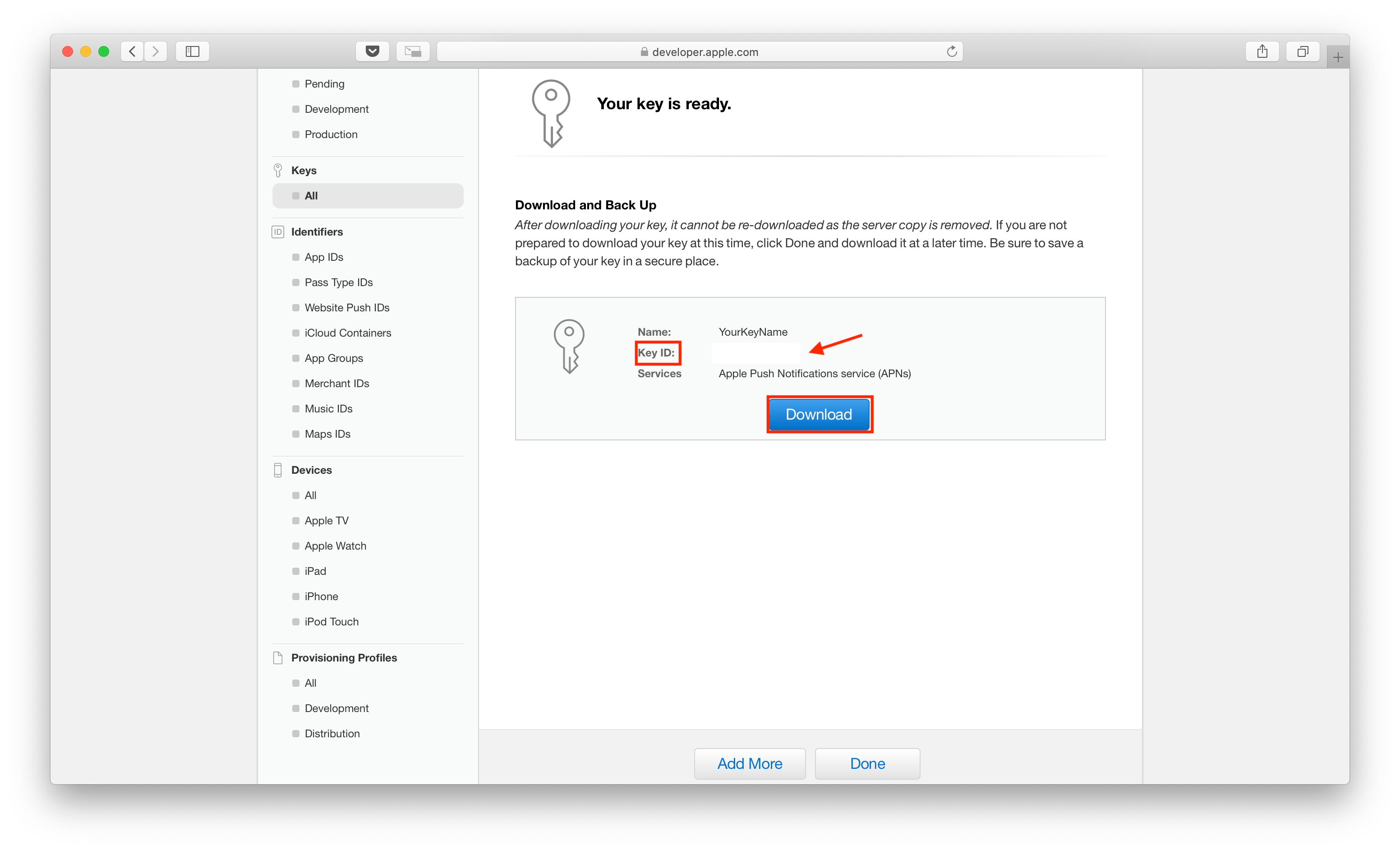 Generating an APNs Auth Key