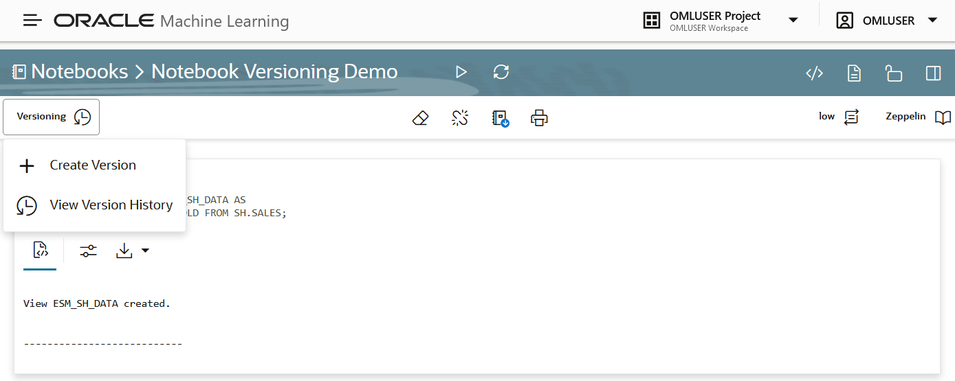Work with Notebook Versions in the Notebook Editor