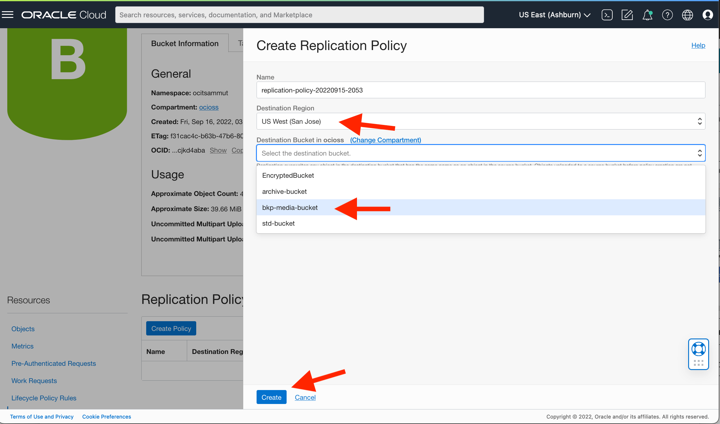 Configure Object Storage crossregion replication for Disaster Recovery