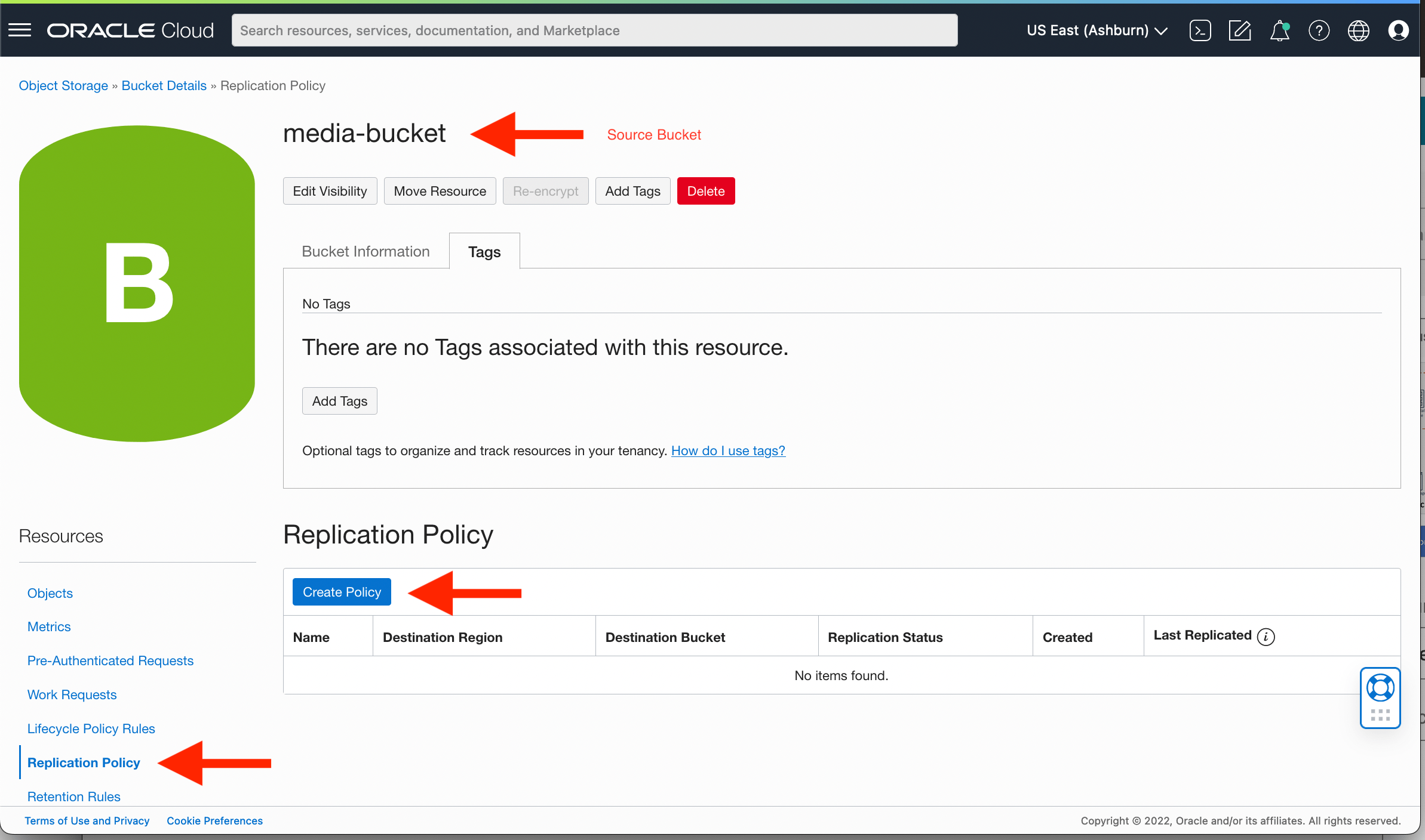Configure Object Storage crossregion replication for Disaster Recovery