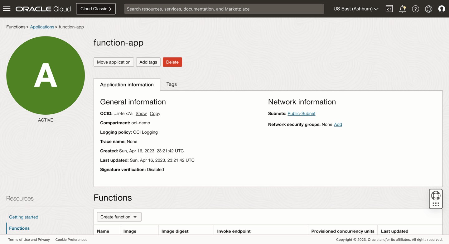 Invoke OCI custom function with notification event and publish updated