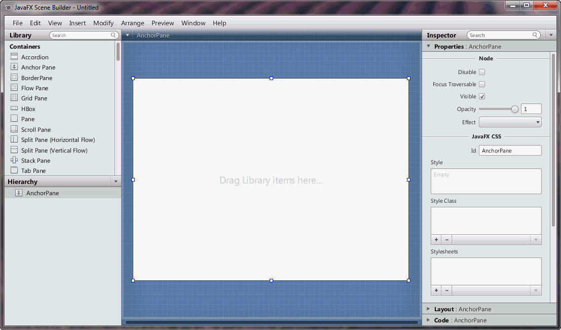 JavaFX Scene Builder User Guide Starting Up Scene Builder JavaFX 2
