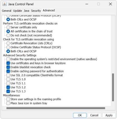 Java Control Panel