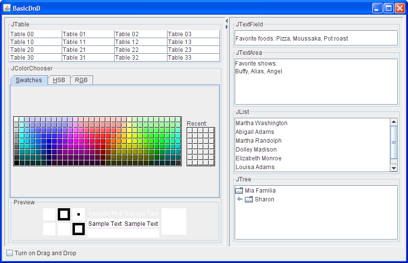Demo BasicDnD (The Java™ Tutorials > Creating a GUI With Swing > Drag and Drop and Data Transfer)