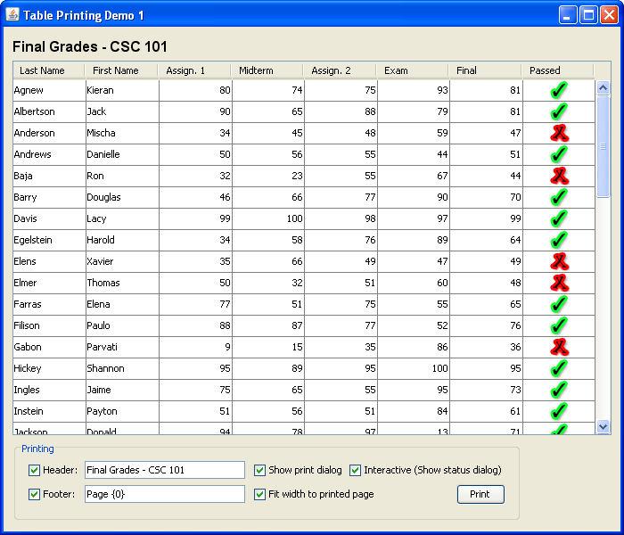 How to Print Tables (The Java™ Tutorials > Creating a GUI With Swing > Using Other Swing Features)