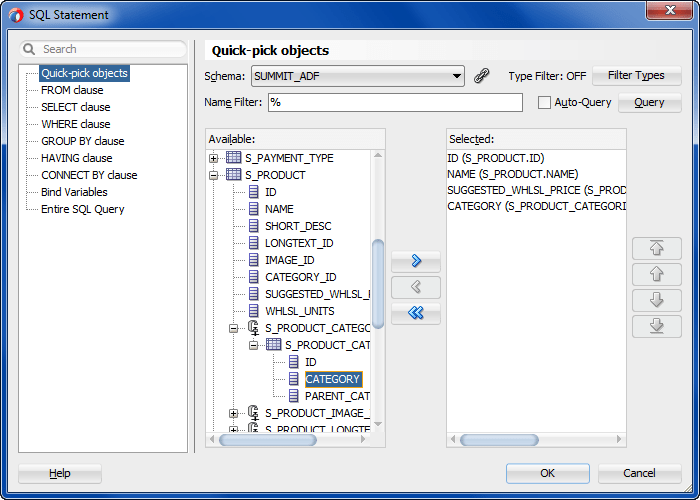 Defining SQL Queries Using View Objects