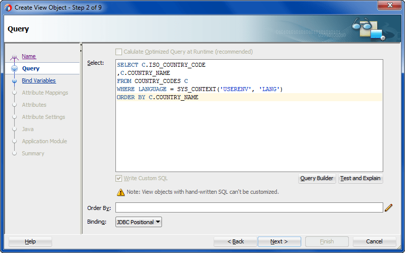 Defining SQL Queries Using View Objects