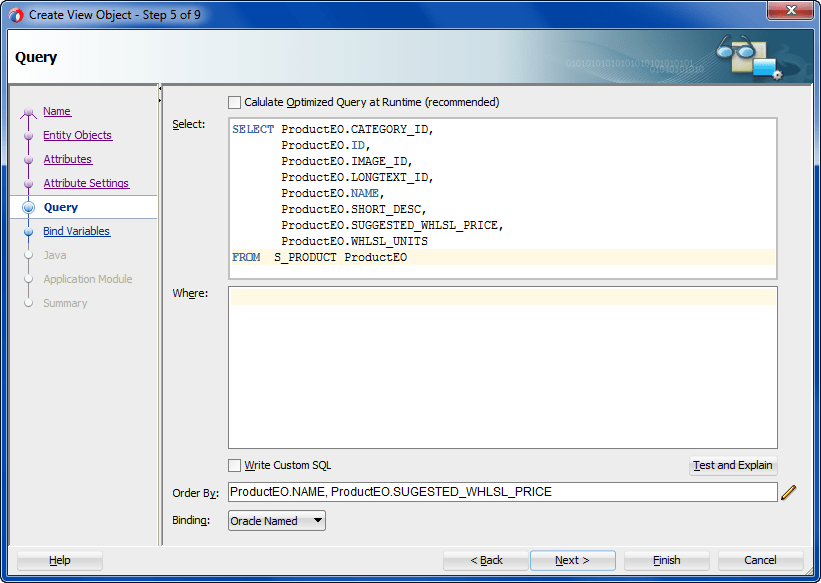 Defining SQL Queries Using View Objects