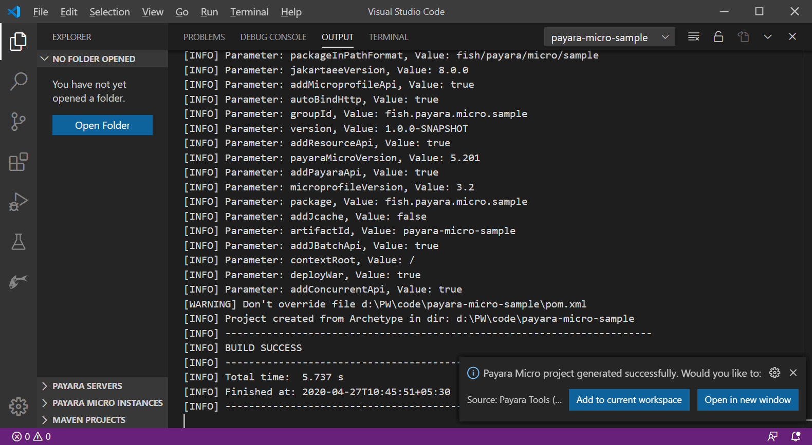 Payara Micro tools in VSCode Payara Enterprise