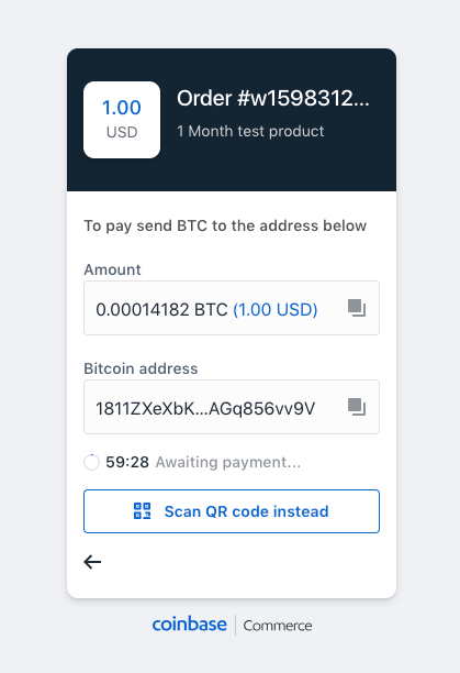 Payment Method - Bitcoin Coinbase