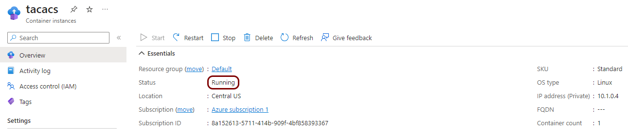 Deploy the local TACACS+ server container in Microsoft Azure
