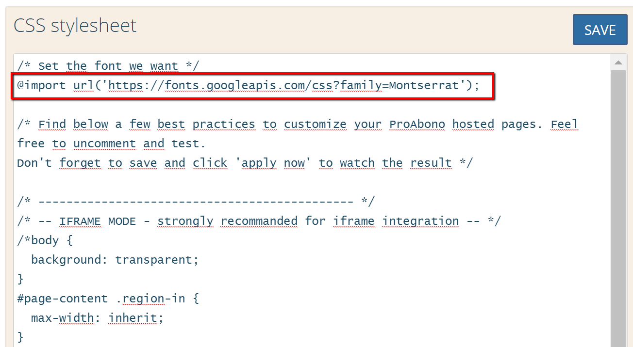 Set a Google Font in hosted pages ProAbono