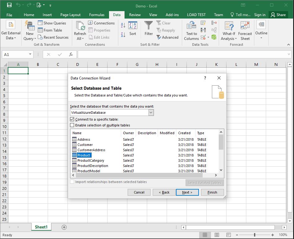 Connecting from Excel — Product documentation