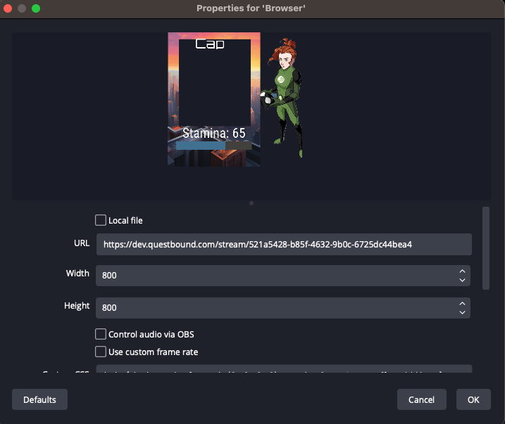 Streaming a Character Sheet Quest Bound Docs