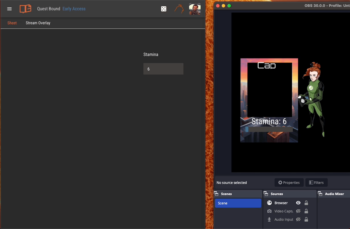 Streaming a Character Sheet Quest Bound Docs