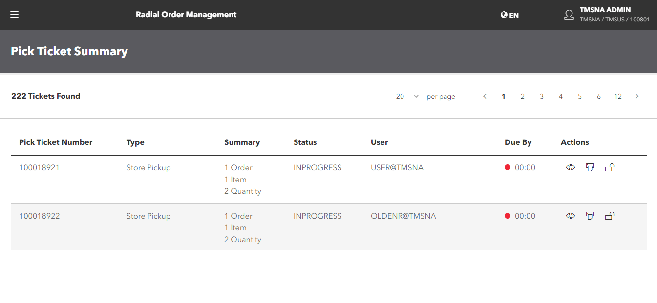 View the Pick Ticket Summary