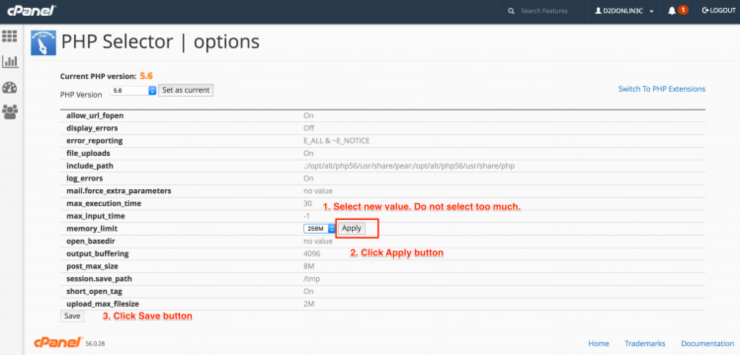 How to change PHP Memory limit setting in cPanel with CageFS and