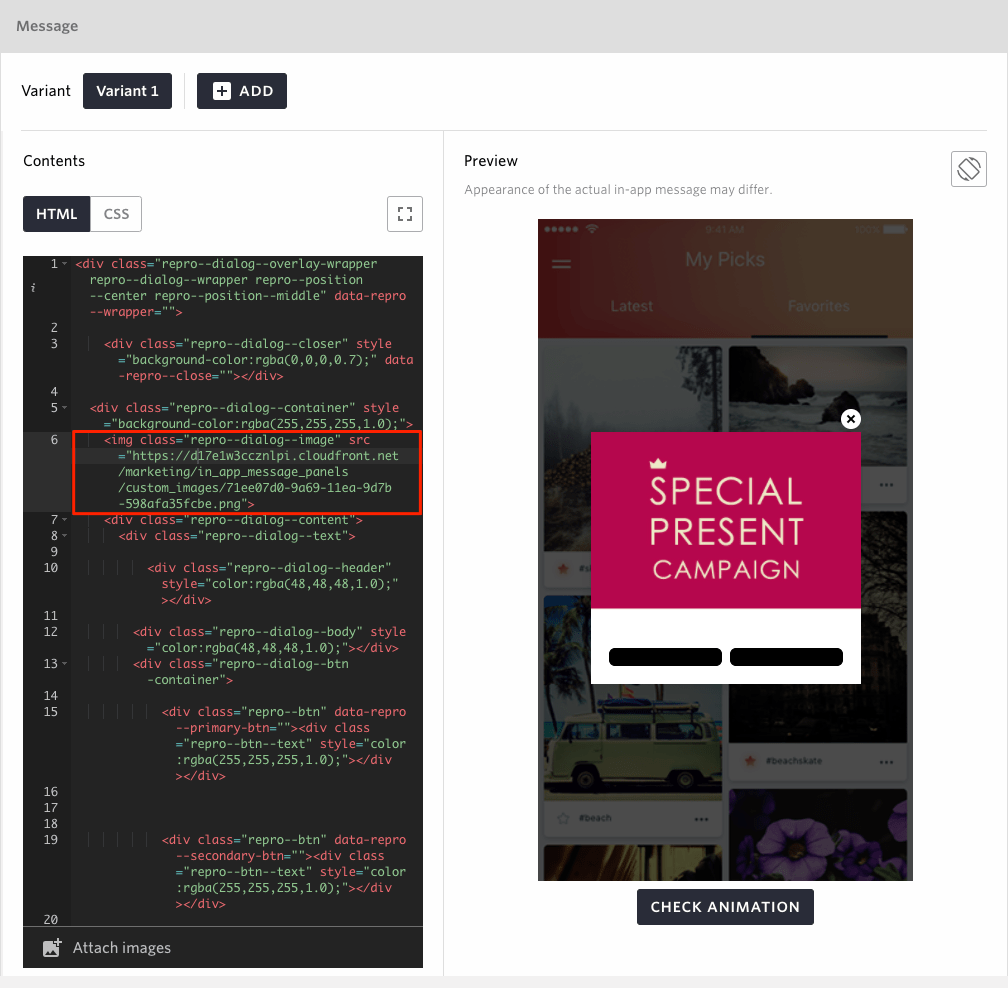 HTML InApp Message — Repro documentation