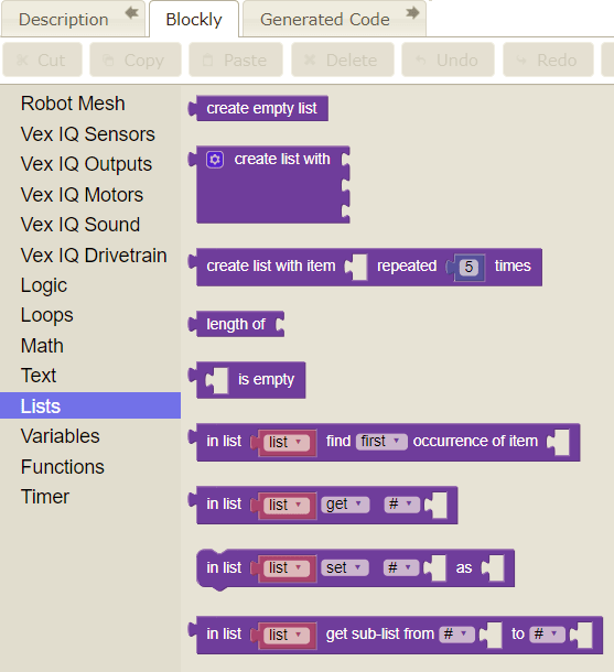 VEX IQ Blockly Language Guide Robot Mesh Studio Documentation and