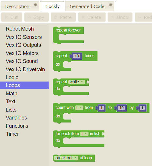 VEX IQ Blockly Language Guide Robot Mesh Studio Documentation and