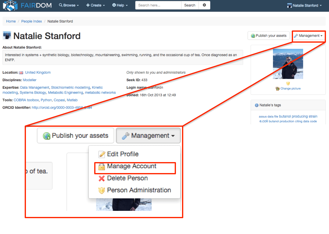 Seek4Science Docs SEEK User Guide Managing account