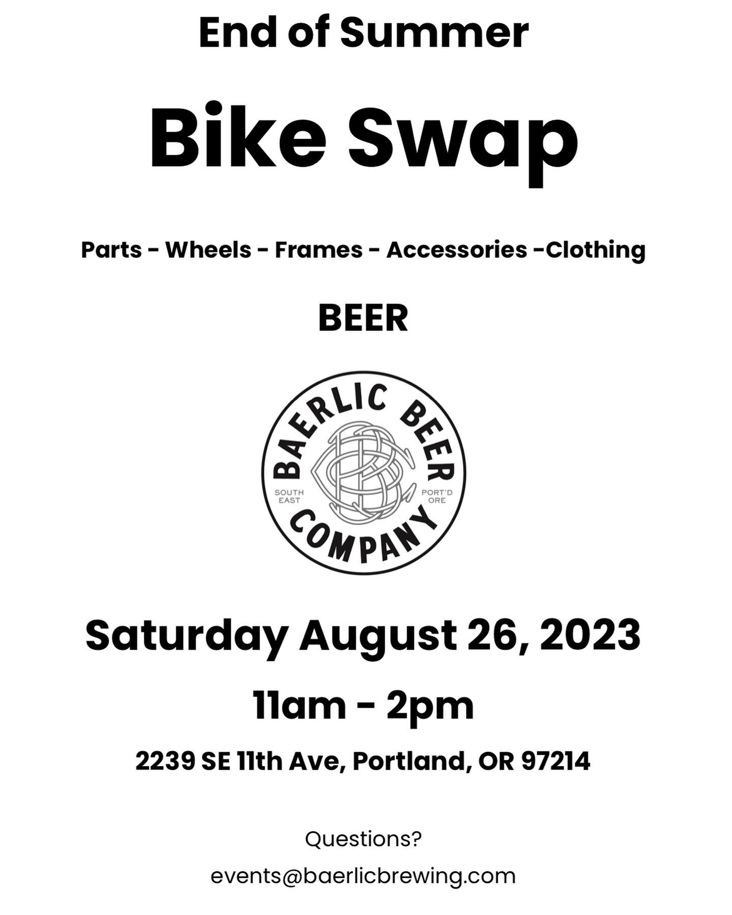 End of Summer Bike Swap at Baerlic Brewing Calendar Shift