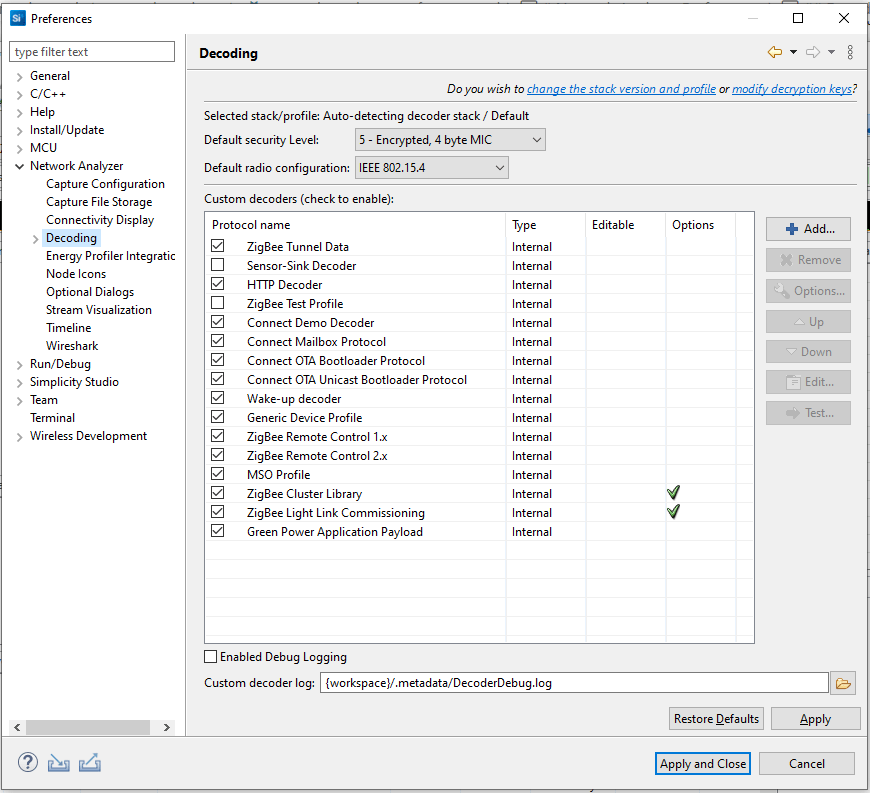Network Analyzer Preferences Network Analyzer Simplicity Studio 5