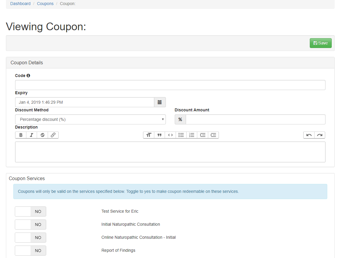 Using Discount Coupons SimpleClinic User Documentation