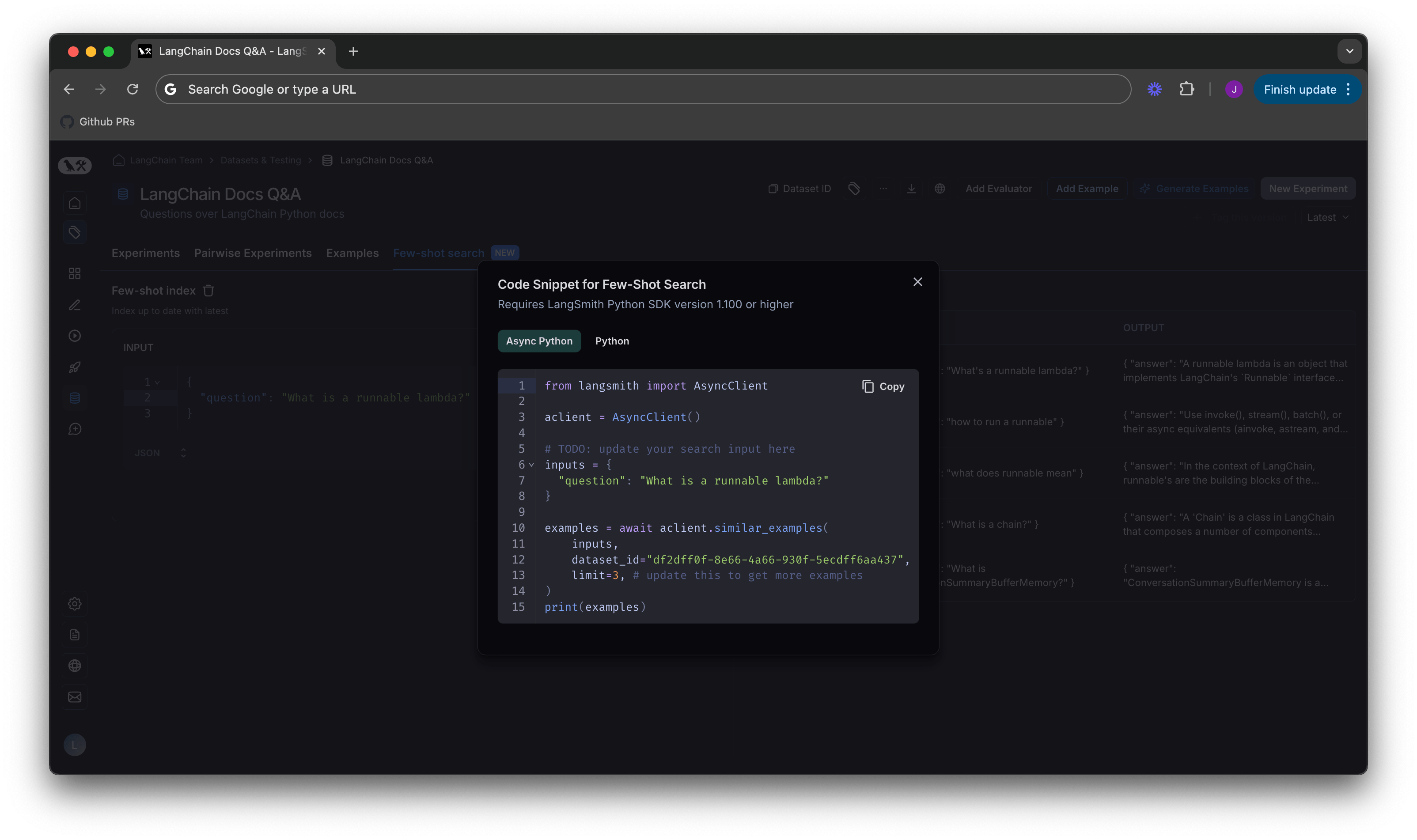 Dynamic few shot example selection 🦜️🛠️ LangSmith