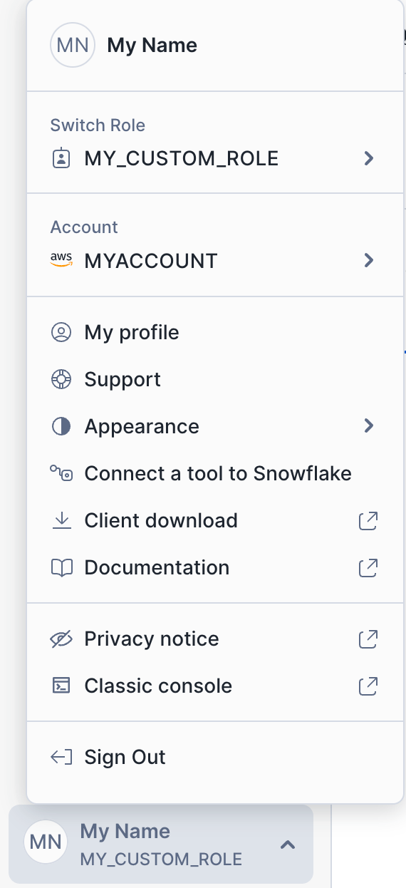 Snowsightを使用してユーザープロファイルを管理する Snowflake Documentation