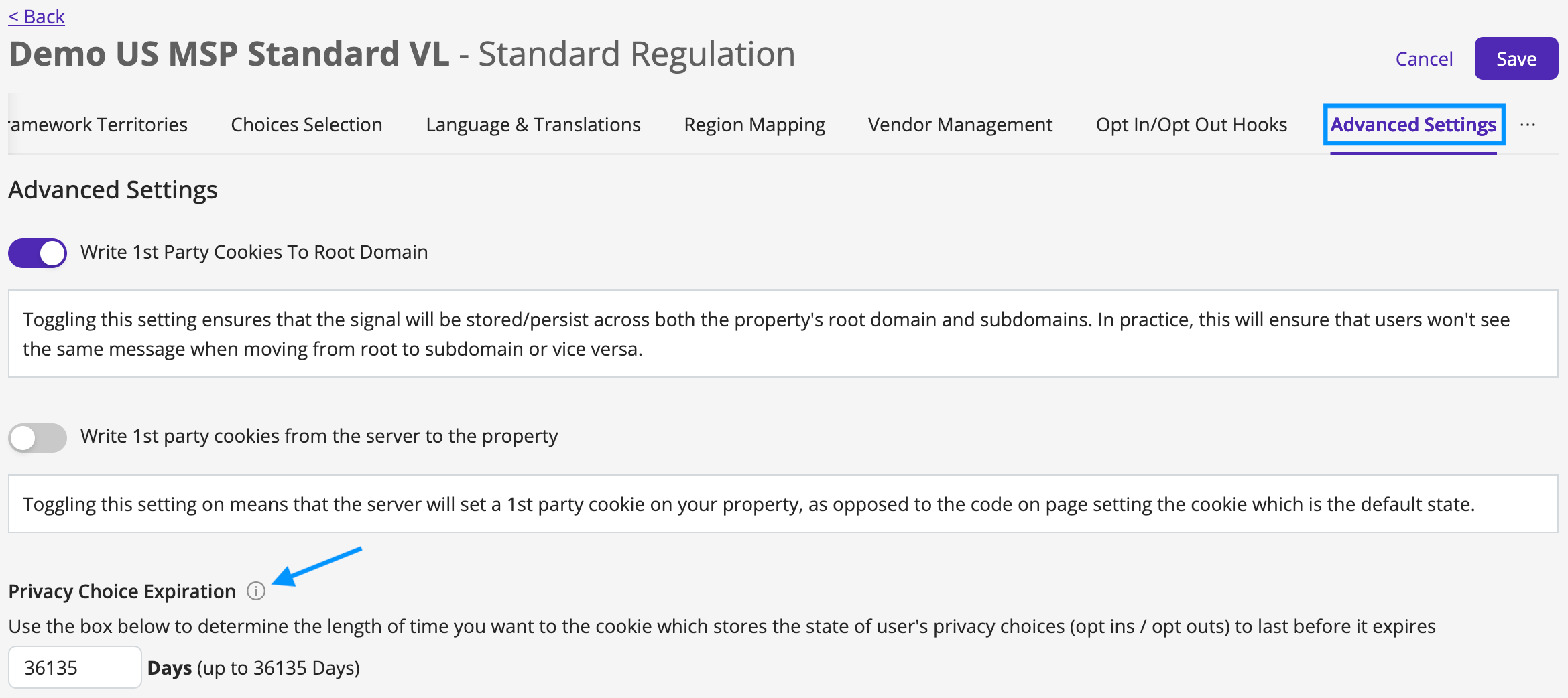 Privacy choice expiration (All frameworks) Sourcepoint